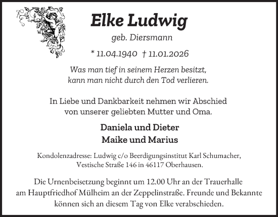 Traueranzeige von Elke Ludwig von Tageszeitung