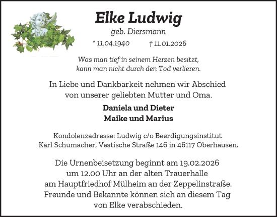 Traueranzeige von Elke Ludwig von Tageszeitung