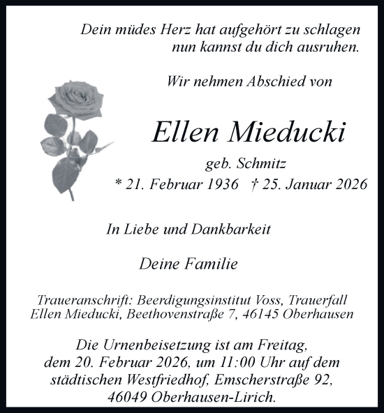 Traueranzeige von Ellen Mieducki von Tageszeitung
