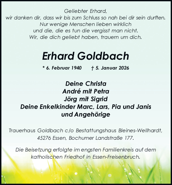 Traueranzeige von Erhard Goldbach von Tageszeitung