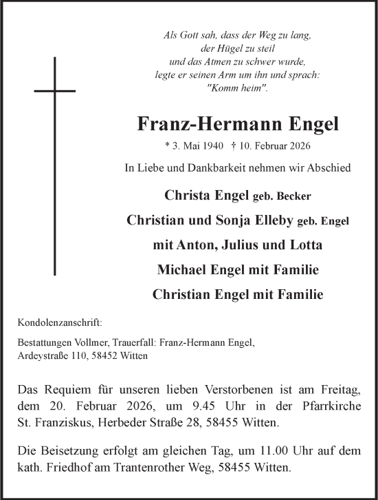 Traueranzeige von Franz-Hermann Engel von Tageszeitung