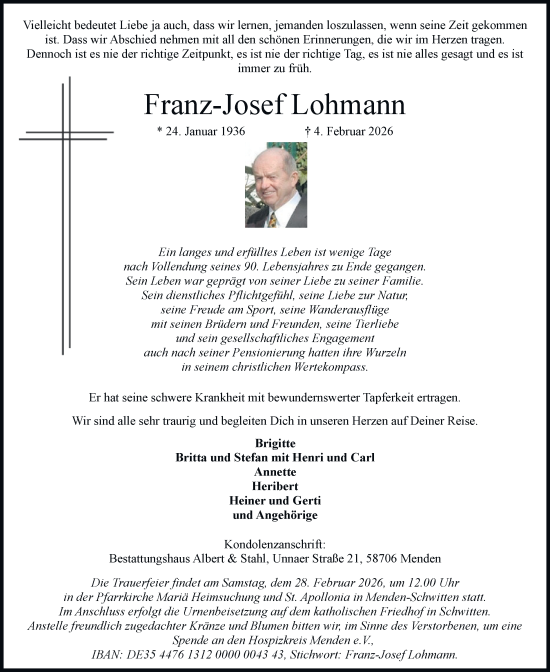 Traueranzeige von Franz-Josef Lohmann von Tageszeitung