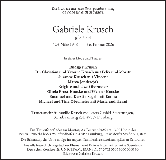 Traueranzeige von Gabriele Krusch von Tageszeitung