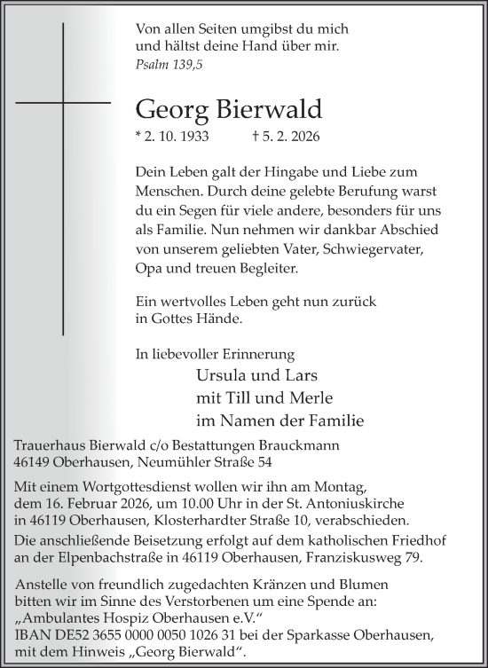 Traueranzeige von Georg Bierwald von Tageszeitung