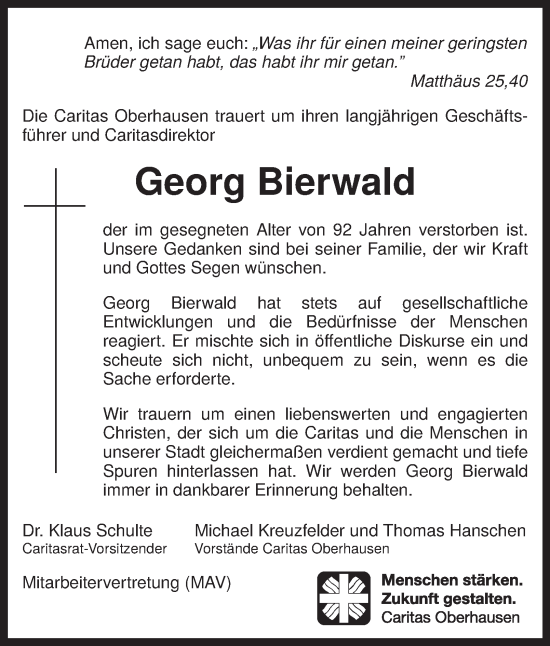 Traueranzeige von Georg Bierwald von Tageszeitung