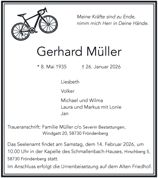 Traueranzeige von Gerhard Müller von Tageszeitung