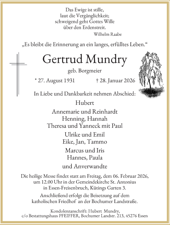 Traueranzeige von Gertrud Mundry von Tageszeitung