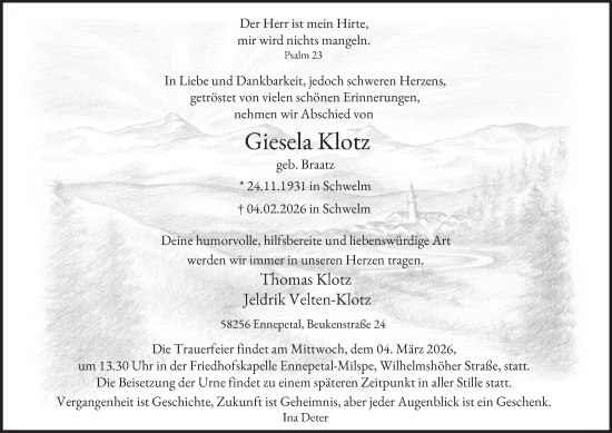 Traueranzeige von Giesela Klotz von Tageszeitung