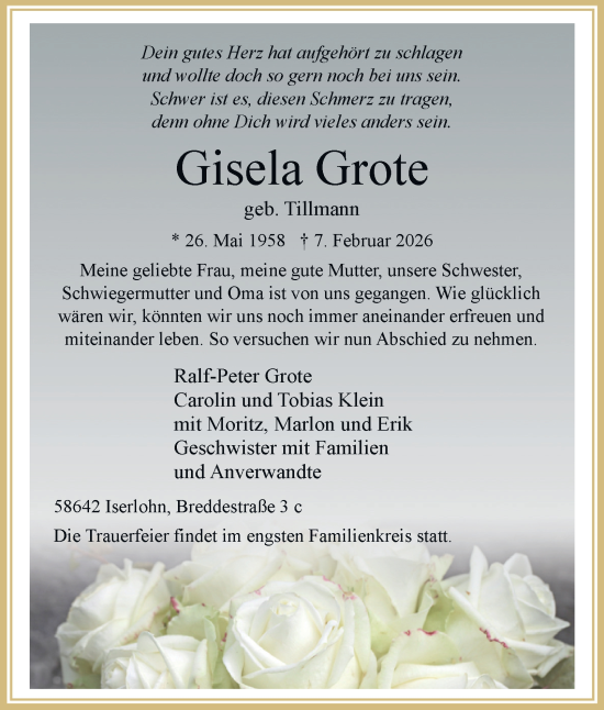 Traueranzeige von Gisela Grote von Tageszeitung