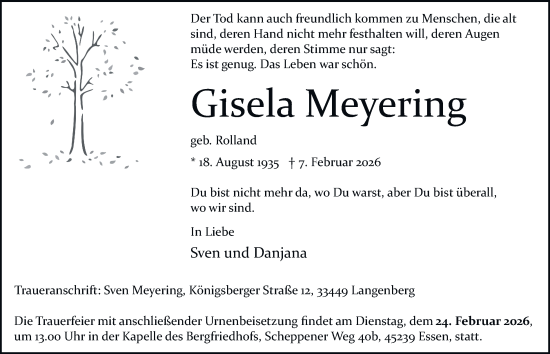 Traueranzeige von Gisela Meyering von Tageszeitung