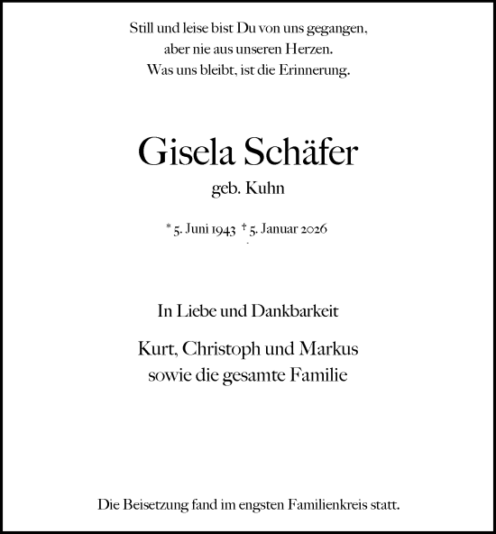 Traueranzeige von Gisela Schäfer von Tageszeitung