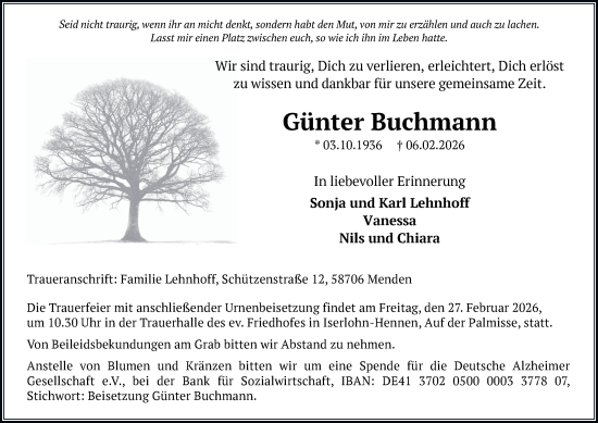 Traueranzeige von Günter Buchmann von Tageszeitung