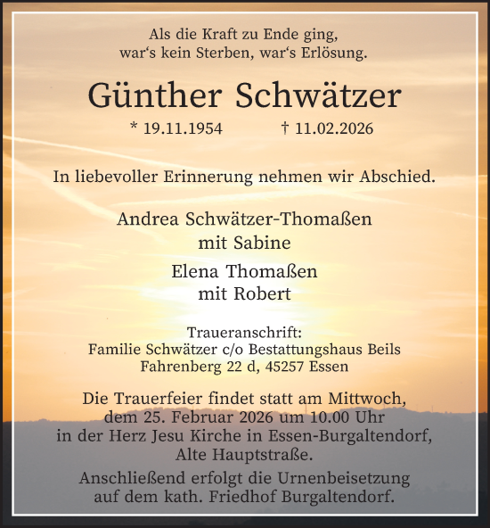 Traueranzeige von Günther Schwätzer von Tageszeitung