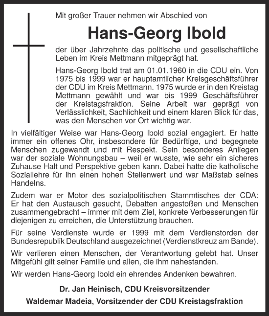 Traueranzeige von Hans-Georg Ibold von Tageszeitung