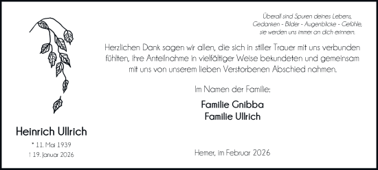 Traueranzeige von Heinrich Ullrich von Tageszeitung