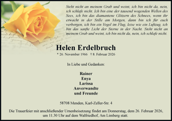 Traueranzeige von Helen Erdelbruch von Tageszeitung
