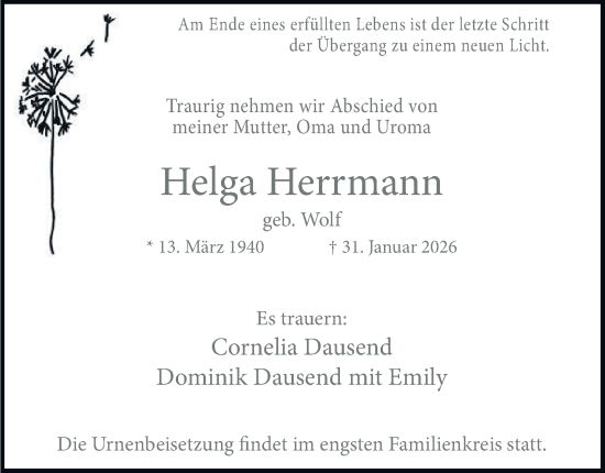 Traueranzeige von Helga Herrmann von Tageszeitung