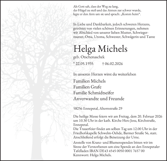 Traueranzeige von Helga Michels von Tageszeitung