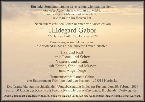 Traueranzeige von Hildegard Gabor von Tageszeitung