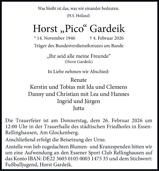 Traueranzeige von Horst Gardeik von Tageszeitung