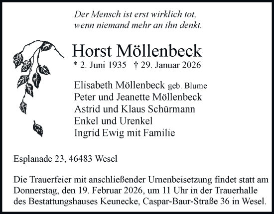 Traueranzeige von Horst Möllenbeck von Tageszeitung