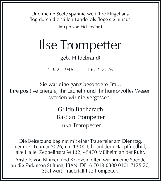 Traueranzeige von Ilse Trompetter von Tageszeitung