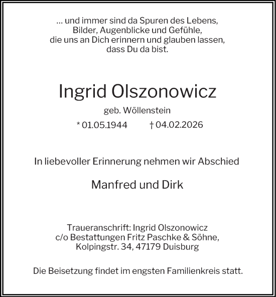 Traueranzeige von Ingrid Olszonowicz von Tageszeitung
