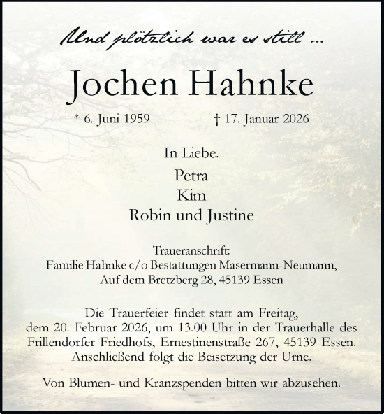 Traueranzeige von Jochen Hahnke von Tageszeitung