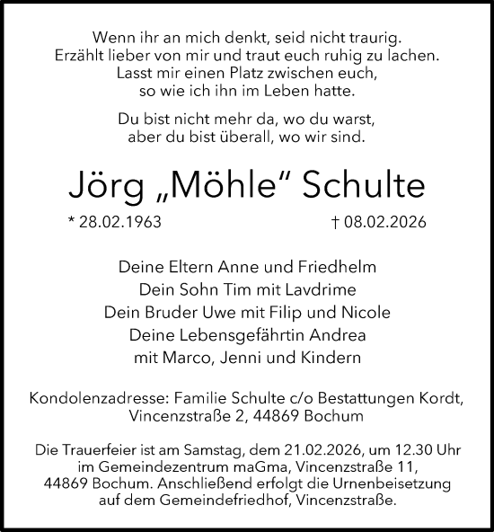 Traueranzeige von Jörg Schulte von Tageszeitung