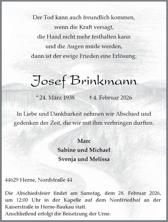 Traueranzeige von Josef Brinkmann von Tageszeitung