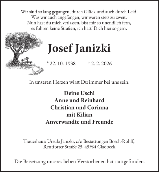 Traueranzeige von Josef Janizki von Tageszeitung