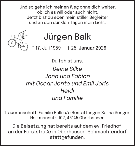 Traueranzeige von Jürgen Balk von Tageszeitung