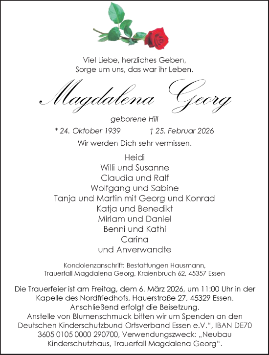 Traueranzeige von Magdalena Georg von Tageszeitung