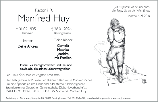 Traueranzeige von Manfred Huy von Tageszeitung