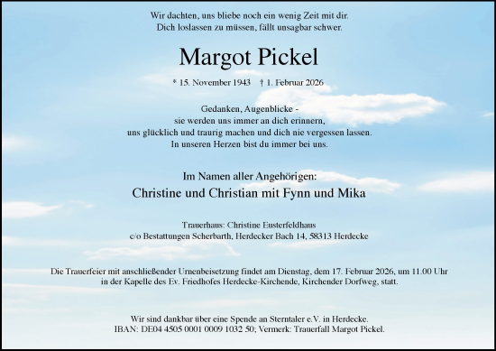 Traueranzeige von Margot Pickel von Tageszeitung