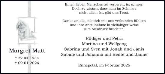 Traueranzeige von Margret Matt von Tageszeitung