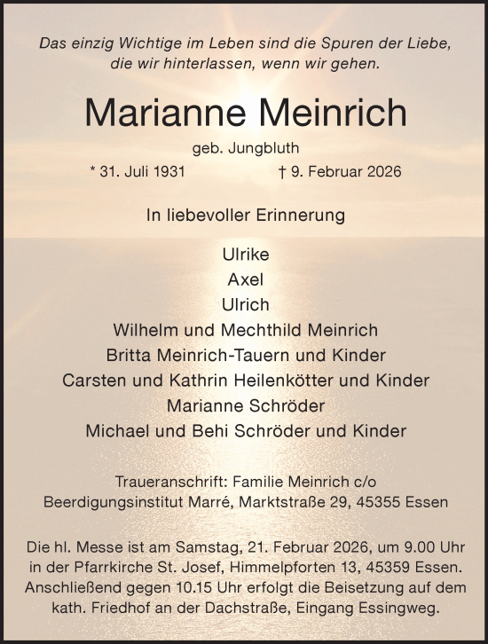 Traueranzeige von Marianne Meinrich von Tageszeitung