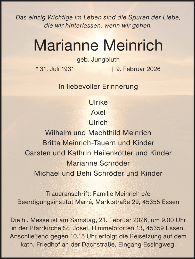  Traueranzeige für Marianne Meinrich vom 14.02.2026 aus Tageszeitung