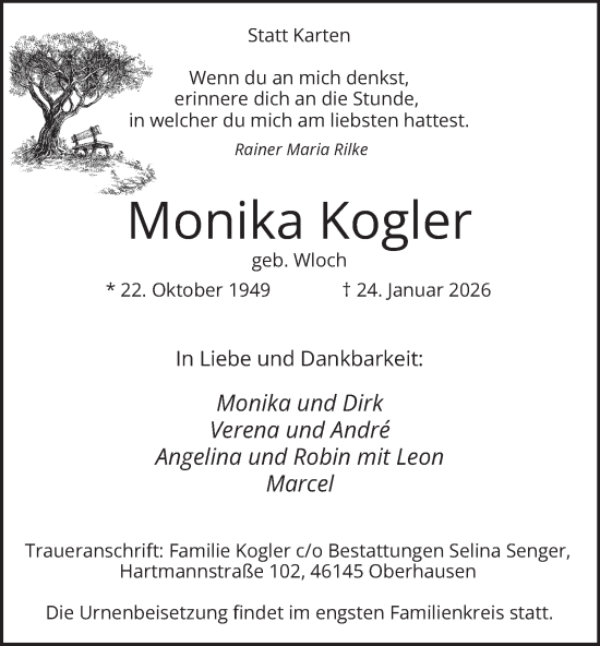 Traueranzeige von Monika Kogler von Tageszeitung
