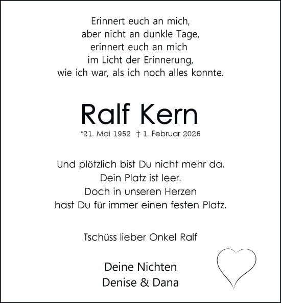 Traueranzeige von Ralf Kern von Tageszeitung