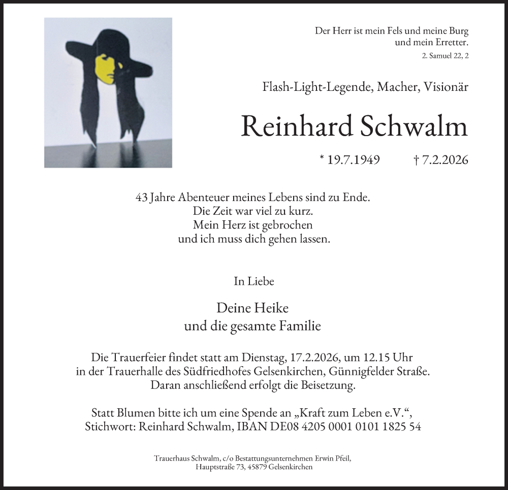  Traueranzeige für Reinhard Schwalm vom 14.02.2026 aus Tageszeitung