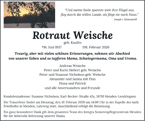 Traueranzeige von Rotraut Weische von Tageszeitung