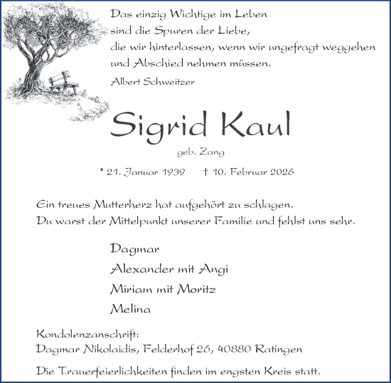 Traueranzeige von Sigrid Kaul von Tageszeitung