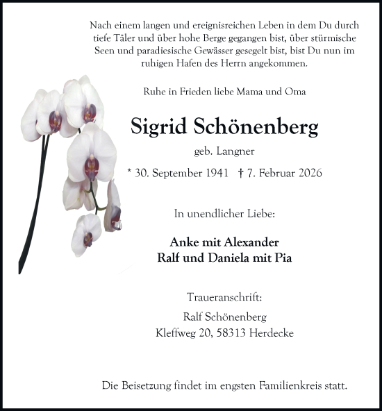 Traueranzeige von Sigrid Schönenberg von Tageszeitung