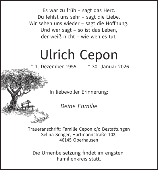 Traueranzeige von Ulrich Cepon von Tageszeitung