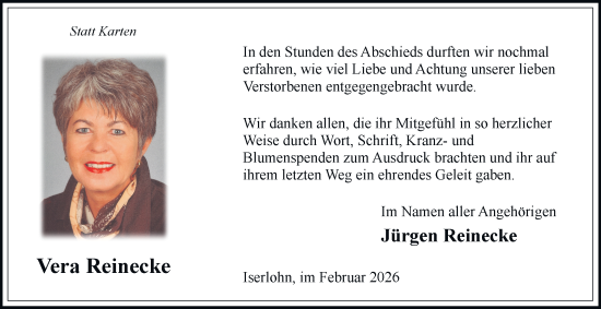 Traueranzeige von Vera Reinecke von Tageszeitung