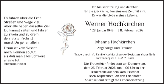 Traueranzeige von Werner Hochkirchen von Tageszeitung
