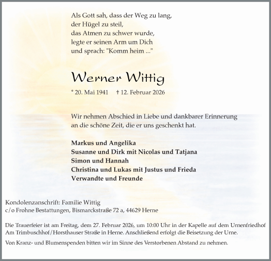 Traueranzeige von Werner Wittig von Tageszeitung