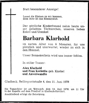 Traueranzeige von Barbara Klarhold von Tageszeitung