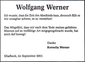 Traueranzeige von Wolfgang Werner von Tageszeitung